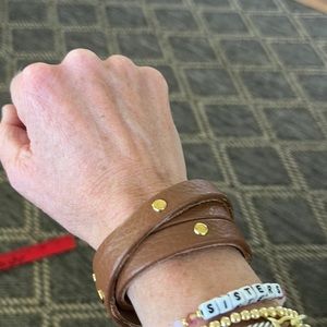 Leather Stackable Bracelet with gold buttons